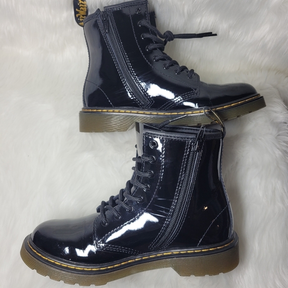 Doc Martens Glossy Black Lace Up Boots - Picture 2 of 11